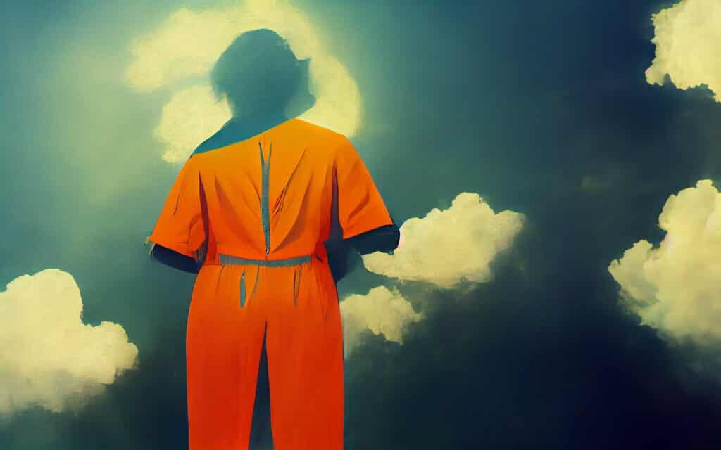 Illustration showing woman in prison