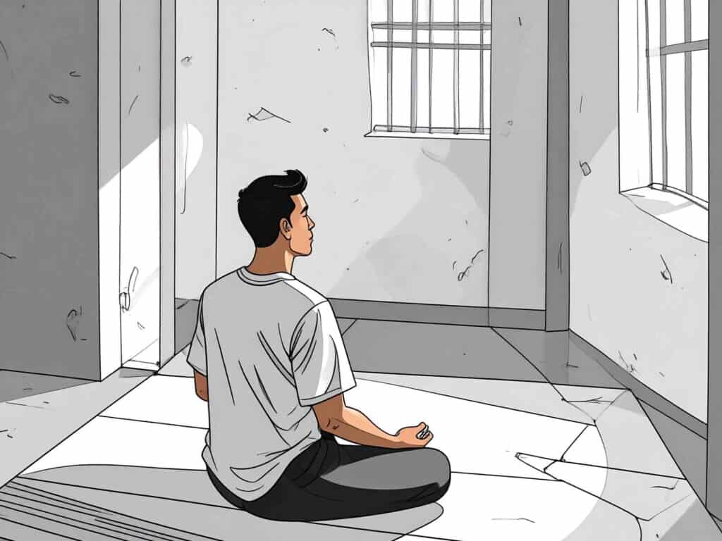 person in prison cell learning about and practicing meditation