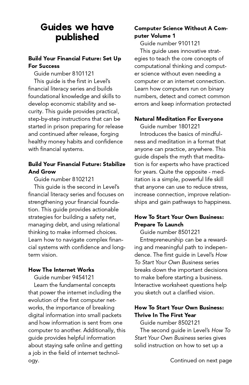 Inner Back Cover - Build Your Financial Future: Stabilize And Grow by Level